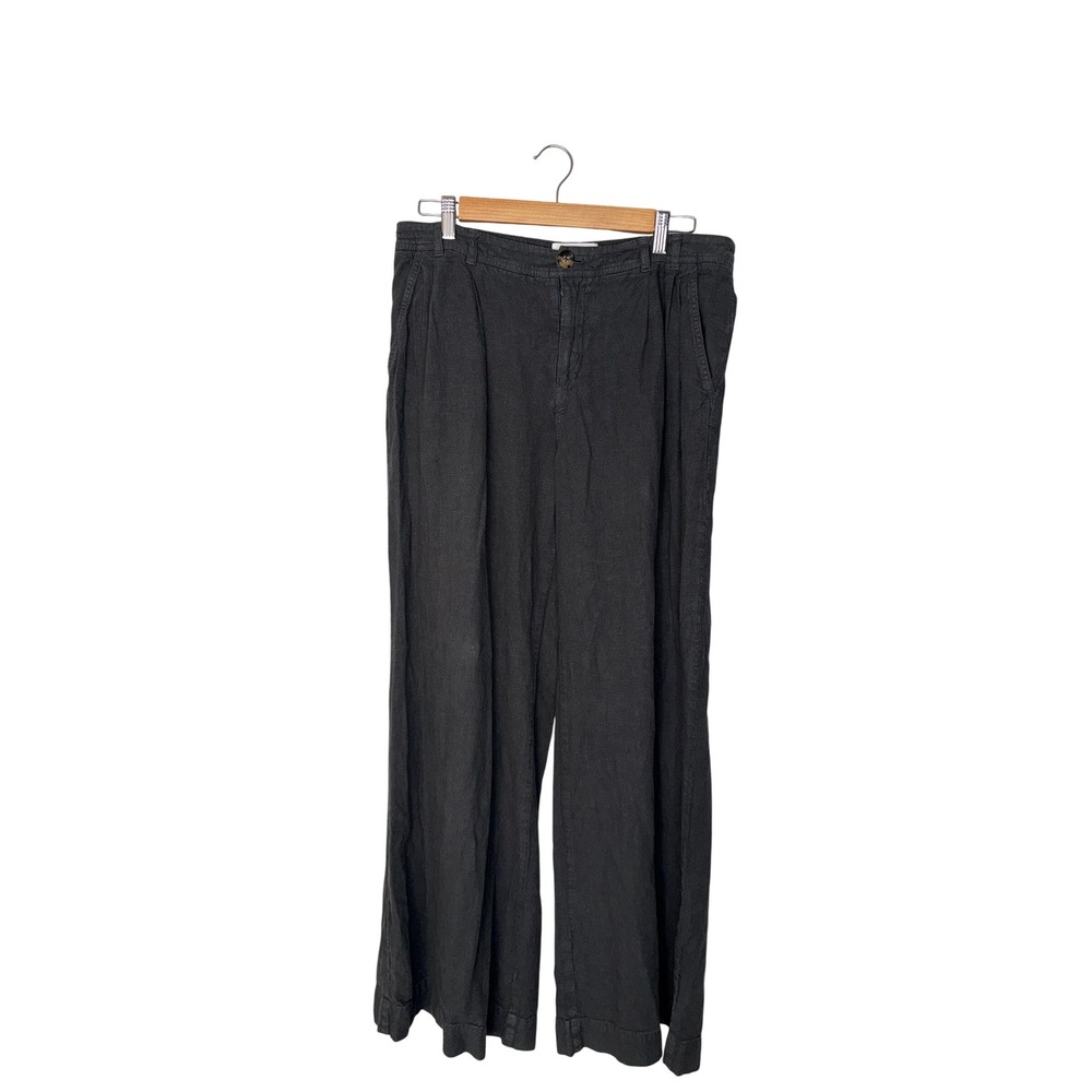 Anthropologie Wide Leg Pants Womens 10 Black Excellent Linen Blend High Rise